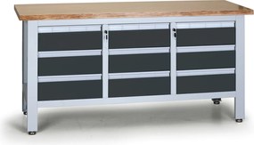 Stół warsztatowy G6, 9 szuflad, 1690 x 600 x 860 - 900 mm, grafitowy