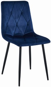 Niebieskie krzesło do kuchni LIBRA aksamitne z czarnymi nogami
