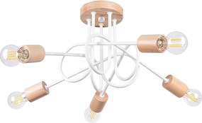 Żyrandol Minimalistyczny Ember, Stal/Drewno - 5 Źródło - L.15 X H.26 Cm - Biały/Naturalne Drewno