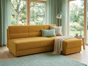 Rozkładana narożna sofa TAVERO SLIM 201x140 cm, musztardowa, uniwersalna
