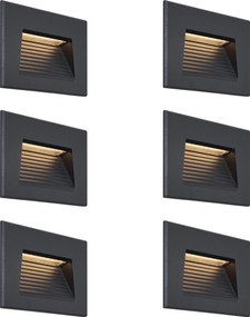 Zestaw 6 nowoczesnych wpuszczanych lamp ściennych czarnych 11,5 cm z LED IP65 - Trem