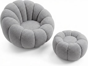 Fotel designerski BLOOM z podnóżkiem, szary