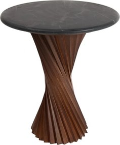 Designerski stolik do salonu Tango 45, czarny marmur/drewno mango