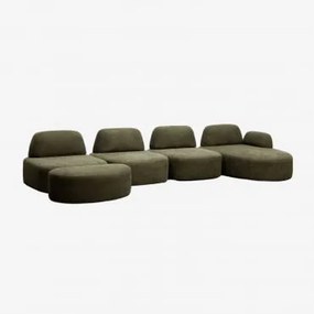 Sofa Modułowy Z Prawym Szezlongiem, 4 Części I Tapicerowanym Pufem Giorgia Tkaniny Verde Army - Sklum