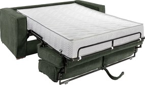 Kanapa 4-osobowa rozkładana typu express z zielonego weluru sztruksowego i z siedziskiem z pianki z pamięcią kształtu - Powierzchnia do spania 160 cm - Materac 22 cm z siedziskiem z pianki z pamięcią kształtu LORETO