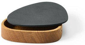 Antracytowo-naturalny drewniany/ze skóry ekologicznej pojemnik dekoracyjny z pokrywką 14x12,5x3,5 cm Curve Nupo – LIND DNA