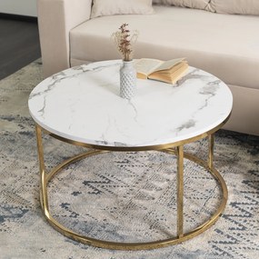 Stolik Kawowy CLIFF MAX 80 cm Biały Marmur/Złoty Nowoczesny Glamour