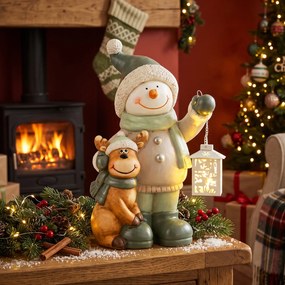 HOMCOM Figurka bałwana 43 cm z MGO z lampionem LED i timerem, do wejścia i przy drzwiach | Aosom PL