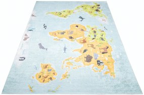 Niebiesko-kolorowy dywan dla dzieci z mapą G7-S09