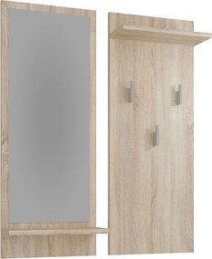 Wieszak Riva | Sonoma | 70x16x90| Wieszak Ścienny z Półką i Lustrem