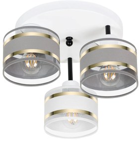 Lampa sufitowa biała trzypunktowa z szaro-białymi abażurami T-3030WE-G