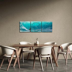 Obraz surfera na falach (z zegarem) (90x30 cm)