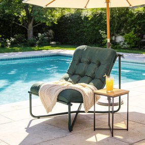 Outsunny Krzesło ogrodowe fotel z poduszką oddychające siedzisko typu sling stalowa rama do ogrodu tarasu 76 x 92 x 76 cm Ciemnozielony | Aosom PL