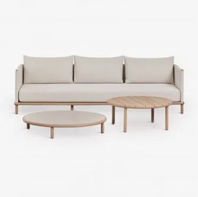 Zestaw Ogrodowy Z 3-osobową Sofą I 2 Okrągłymi Stolikami Kawowymi Z Drewna Akacjowego - Sklum