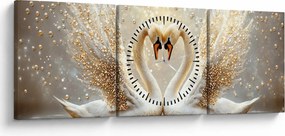 Obraz - Złote łabędzie (z zegarem) (90x30 cm)