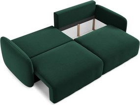 Ciemnozielona aksamitna rozkładana/ze schowkiem sofa 238 cm Kalena – Makamii