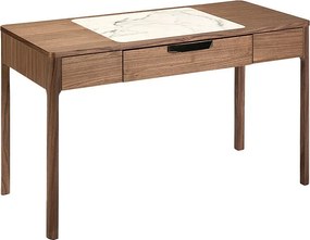 Orzechowa toaletka z białym i błyszczącym szarym szklanym blatem o wyglądzie marmuru 7043 ANGEL CERDA