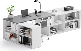 Biurko z przestrzenią do przechowywania BLOCK B02, 320x160 cm, biały/grafit