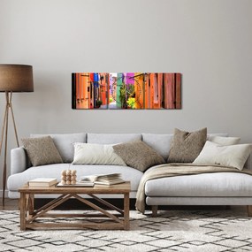 Obraz - Kolorowy dom w Burano, Wenecja (z zegarem) (90x30 cm)