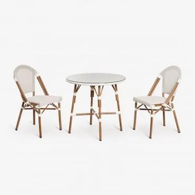 Zestaw Okrągły Stół Ø80 Cm I 2 Składane Krzesła Do Jadalni Z Aluminium Brielle Bistro Gardenia Biel - Sklum