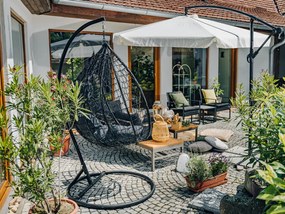 Szare krzesło wiszące KOKON ze stojakiem, szara poduszka