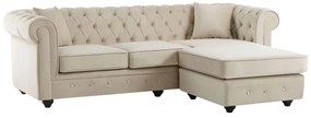 Kanapa narożna chesterfield dwustronna, aksamitna beżowa z odpinanymi siedziskami TOLEDO