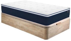 Zestaw 90 x 190 cm stelaż ze skrzynią naturalny jasny + materac o grub. 24 cm ze sprężynami kieszeniowymi i zintegrowaną nakładką - ALTIER marki YSMÉE