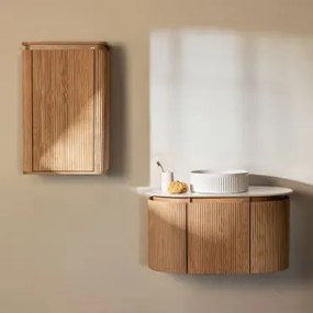 Zestaw Mebli Łazienkowych Z Drewna Carsone Naturalna & Naturalna & Redondo Cerámica Blanco Rayas Ø36 Cm Sinqua & Bezlusterkowiec & Bez Kranu - Sklum