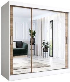 Szafa przesuwna z lustrem biały + dąb sonoma 200 cm - Kukkin 6X