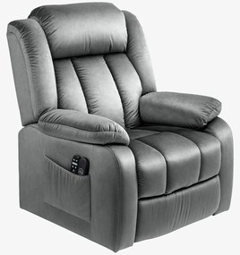 HOMCOM Fotel z funkcją wstawania z masażem i podgrzewaniem lędźwi, Fotel relaksacyjny z pilotami i bocznymi kieszeniami, Szary