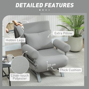 HOMCOM fotel rozkładany, fotel tapicerowany, przekształcany w łóżko dla gości, ergonomiczny, jasnoszary