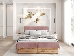 Łóżko kontynentalne TILIA-160x200cm Pojemniki na pościel|Topper|Łóżko podwójne|Materac bonellowy|Tkanina sztruksowa|Łóżko tapicerowane|Płyta Wotan-Różowy