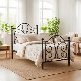 Łóżko Metalowe 90x200 cm ze Stelażem Jednoosobowe LORDI Czarne