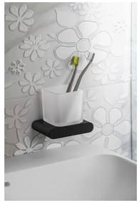 Ścienny szklany kubek na szczoteczki do zębów w kolorze matowej czerni Flori – Sapho