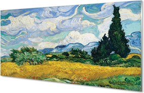 Szklany Panel Pole Pszenicy z Cyprysami - Van Gogh