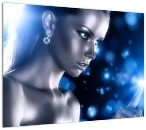 Obraz na szkle kobiety w niebieskim blasku (70x50 cm)