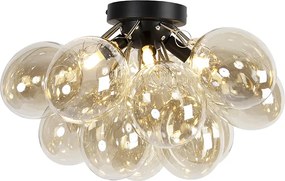 Designerska lampa sufitowa czarna z bursztynowym szkłem 4-światłowa - Uvas