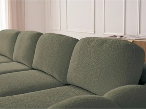 Zielony rozkładany/ze schowkiem narożnik z materiału bouclé (prawostronny/z szezlongiem) Montaigne – Bobochic Paris