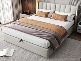 Łóżko z tapicerowanym zagłówkiem z ekoskóry - 160x200cm - z portem USB i LED - zagłówek z regulowanym kątem - Szary