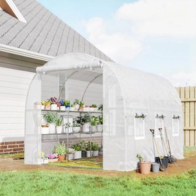 Outsunny Szklarnia foliowa 2,7 x 2 x 2 m z półkami, rolowanymi drzwiami, 6 oknami, wspornikami | Aosom PL