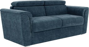 Kanapa 4-osobowa rozkładana typu express z niebieskiej teksturowanej tkaniny - Powierzchnia spania 160 cm - Materac 22 cm z pianką memory - RIZORA