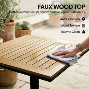 Outsunny Stół balkonowy 70 x 70 cm odporny na warunki atmosferyczne z blatem w wyglądzie drewna, szeroka podstawa, kwadratowy, naturalne drewno | Aosom PL