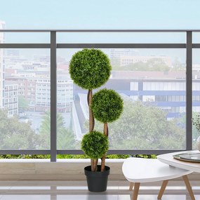 HOMCOM Sztuczny bukszpan duży 110 cm, UV-odporna roślina z 3 kulami do salonu, sypialni, biura, ogrodu | Aosom PL