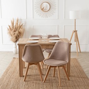 Zestaw Stół Prostokątny Rozkładany SKUBI 120-160 cm Dąb Artisan i 4 Krzesła Tapicerowane do Jadalni NEVEL Beżowe Skandynawskie