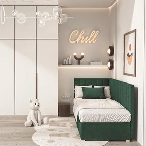 Ciemnozielone narożne łóżko dziecięce ze schowkiem i materacem 90x200 cm Snugi – Ghado