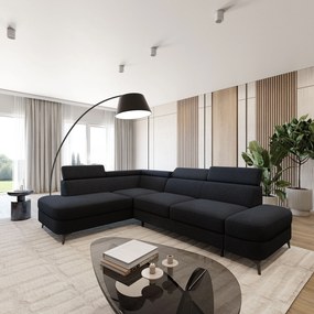 Masseno Narożnik AVISE z funkcją spania i pojemnikiem na pościel Narozniki L, Rozkładana sofa - Czarny, QUELLE 100