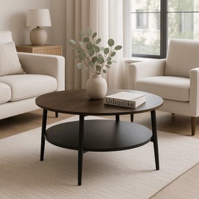 Stolik Kawowy Okrągły PAULO MAX 80 cm Orzech/Czarny Nowoczesny Loft