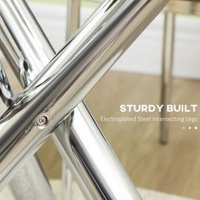 HOMCOM Stół jadalniany, okrągła płyta ze szkła hartowanego, bezramowy design, dla 2-4 osób, nogi ze stali, 80 x 80 x 74 cm