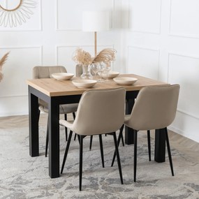 Zestaw Stół Rozkładany SKUBI 120-160 cm Dąb Craft/Czarny i 4 Krzesła Tapicerowane CHRIS Beżowe Nowoczesne