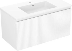 Mexen Rivel szafka łazienkowa 90 cm z umywalką Otis, 1 szuflada, ryflowana , biała mat - 91A20-09047-1-BF01-W18M01